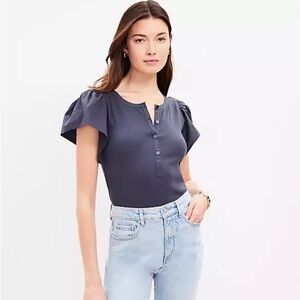 NWT LOFT “Round Sleeve Henley Mixed Media” Top